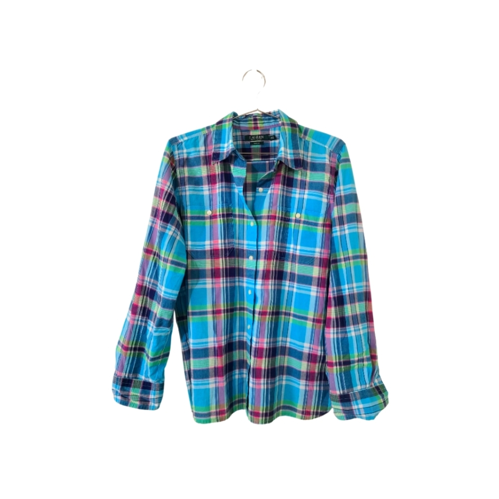 Vintage LAUREN Ralph Lauren women's colorful plaid button-up Size Large